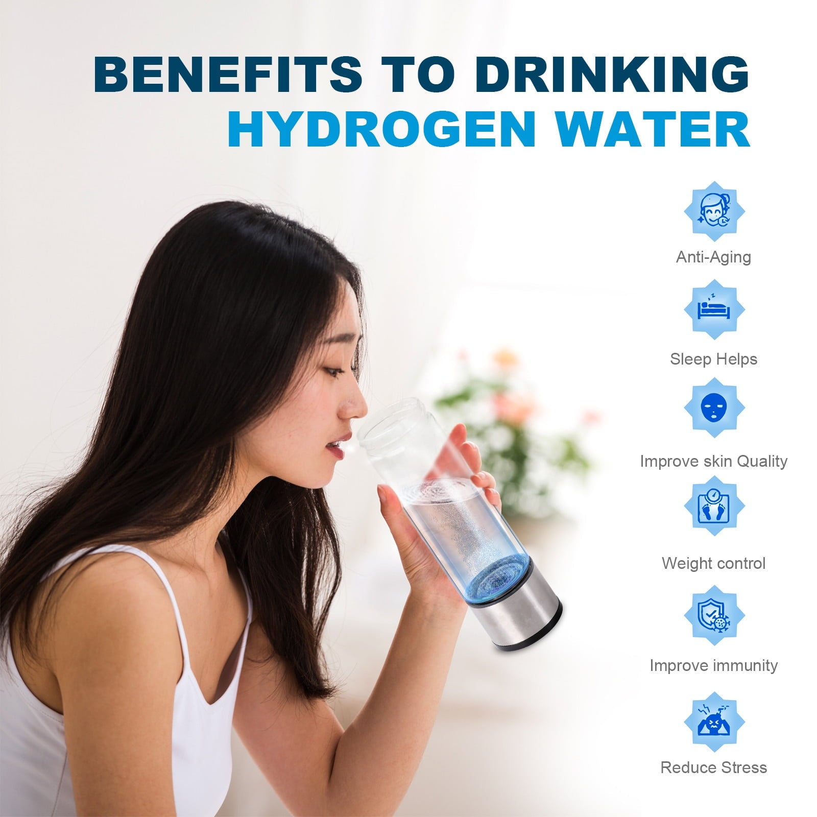 Hydrogen Water Bottle,Portable Hydrogen Water Bottle Generator Machine, Improve Water in 3 Minutes Quick Electrolysis, Suitable for Home, Office, Travel, Daily Drinking